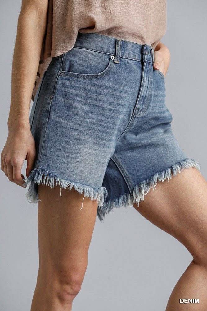 High Rise Denim Shorts With Raw Hem - Fit Me For 20