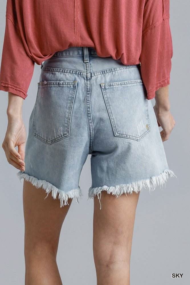High Rise Denim Shorts With Raw Hem - Fit Me For 20