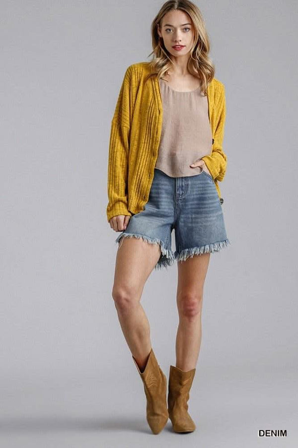 High Rise Denim Shorts With Raw Hem - Fit Me For 20