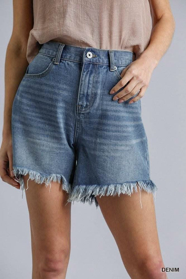 High Rise Denim Shorts With Raw Hem - Fit Me For 20