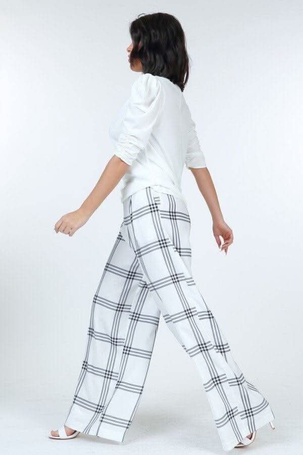 High Waist Plaid Print Wide Leg Pants - Fit Me For 20