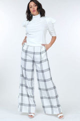 High Waist Plaid Print Wide Leg Pants - Fit Me For 20