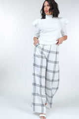 High Waist Plaid Print Wide Leg Pants - Fit Me For 20