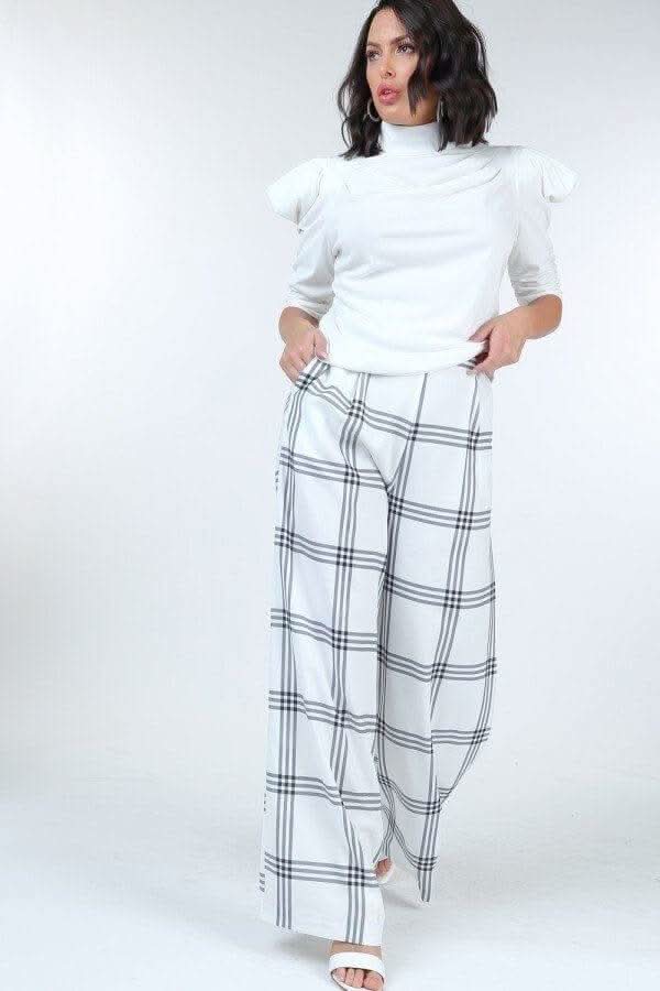 High Waist Plaid Print Wide Leg Pants - Fit Me For 20