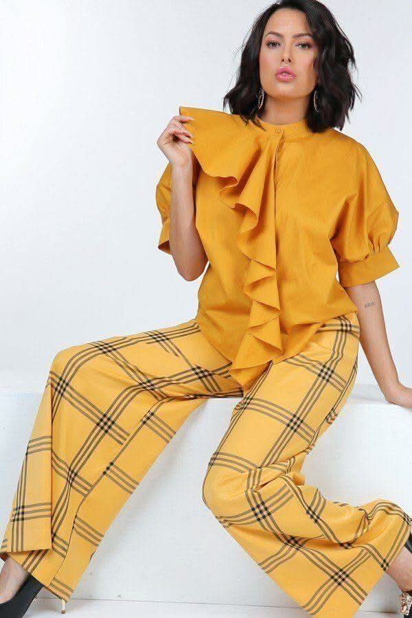 High Waist Plaid Print Wide Leg Pants - Fit Me For 20