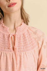 Jacquard Raglan Smocked Tie Neck Yoke Dress - Fit Me For 20