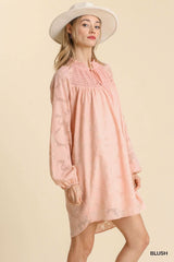 Jacquard Raglan Smocked Tie Neck Yoke Dress - Fit Me For 20