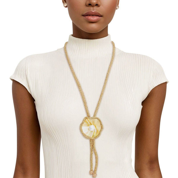 Bolo Necklace Brown Stone Pearl Set for Women - Fit Me For 20