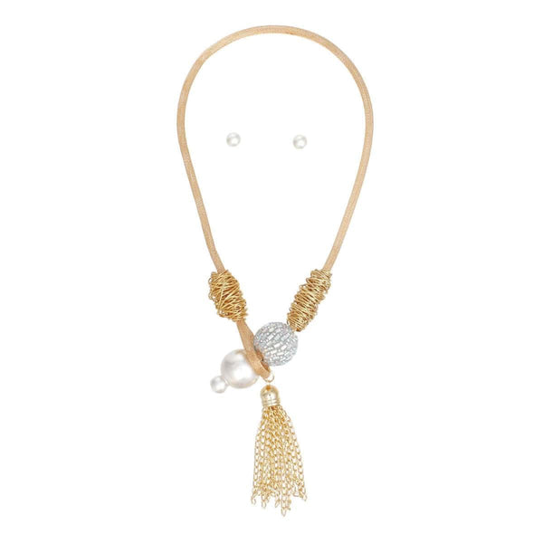 Toggle Pearl and Aurbo Tassel Gold Chain Necklace - Fit Me For 20