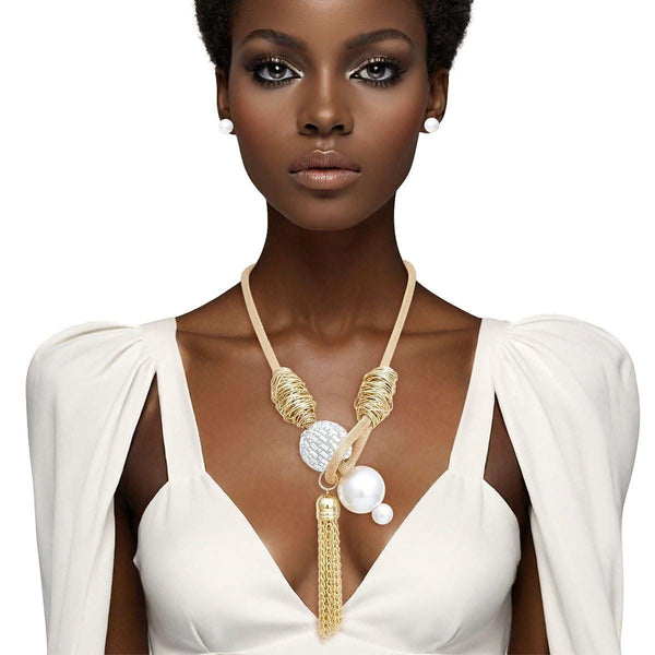 Toggle Pearl and Aurbo Tassel Gold Chain Necklace - Fit Me For 20