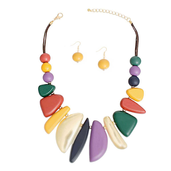 Bib Necklace Multi Wood Metal Set for Women - Fit Me For 20