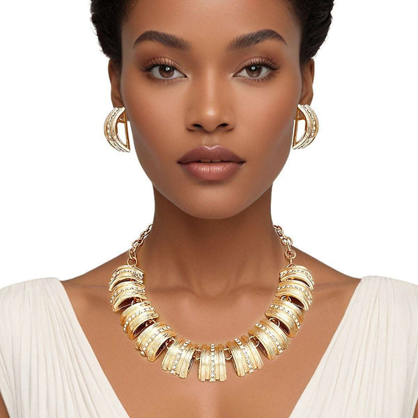 Collar Dramatic Gold Curved Link Rhinestone Set - Fit Me For 20