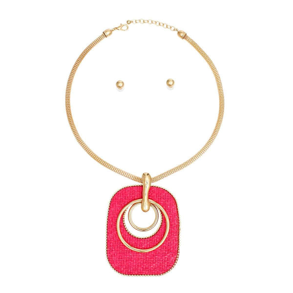 Pendant Necklace Quilted Fuchsia Raffia Set Women - Fit Me For 20