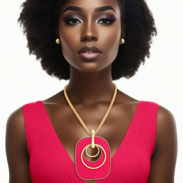 Pendant Necklace Quilted Fuchsia Raffia Set Women - Fit Me For 20