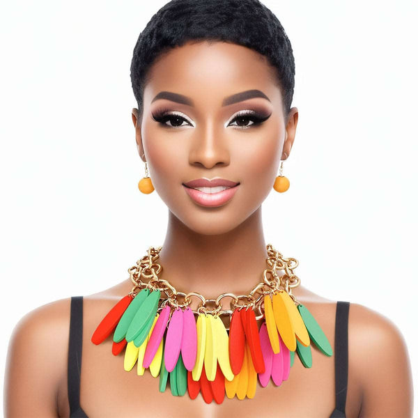 Choker Tribal Rainbow Wood Fringe Layered Set - Fit Me For 20