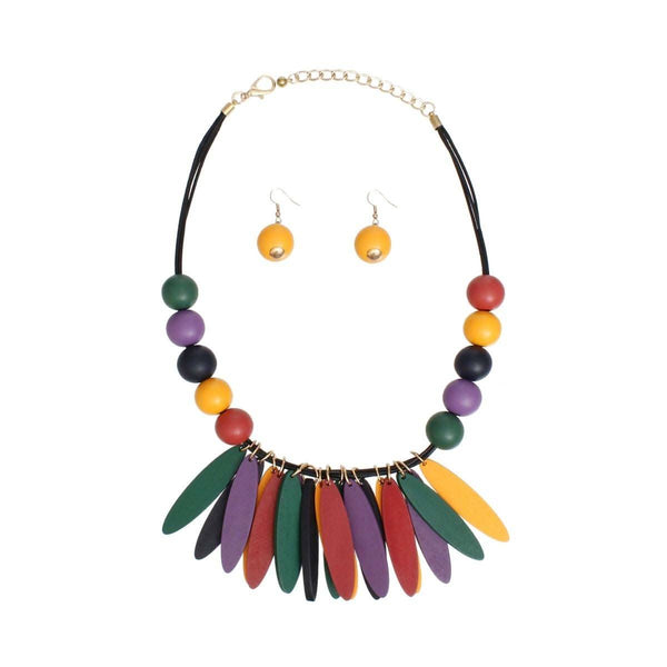 Bib Oval Wood Bead Multicolor Necklace for Women - Fit Me For 20