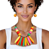 Bib Oval Wood Bead Rainbow Necklace for Women - Fit Me For 20