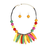 Bib Oval Wood Bead Rainbow Necklace for Women - Fit Me For 20