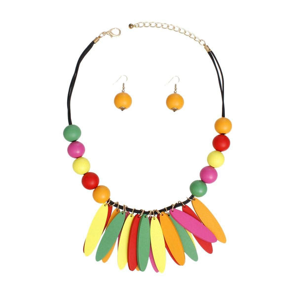 Bib Oval Wood Bead Rainbow Necklace for Women - Fit Me For 20