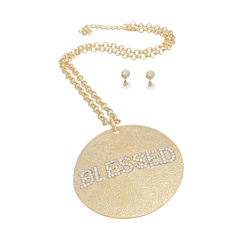 Necklace Long Gold Chain BLESSED Pendant Women - Fit Me For 20