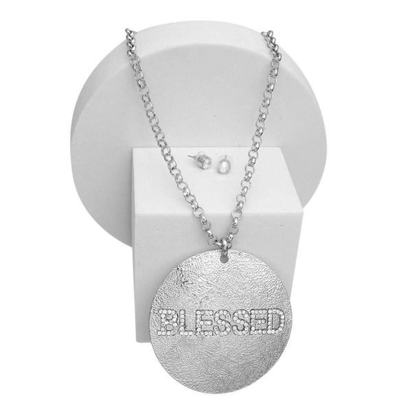 Necklace Long Silver Chain BLESSED Pendant Women - Fit Me For 20