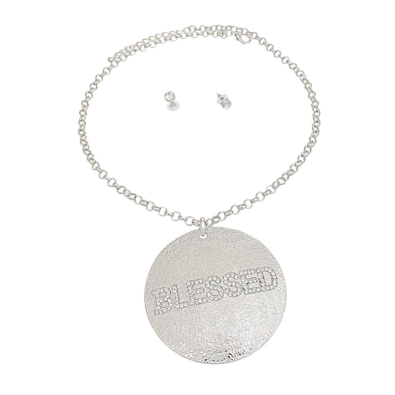 Necklace Long Silver Chain BLESSED Pendant Women - Fit Me For 20