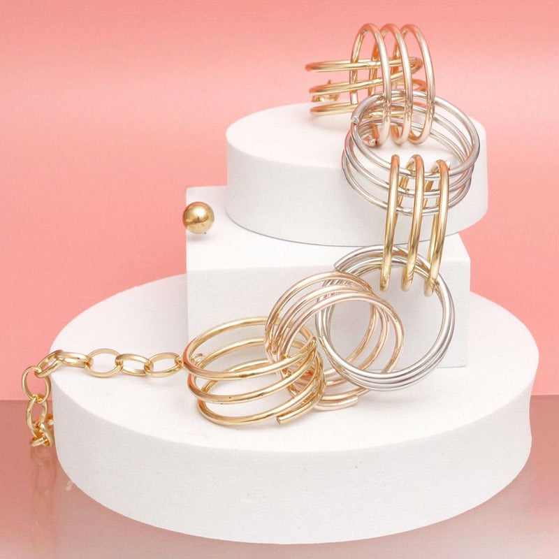 Collar Mixed Metal Chunky Coiled Wire Rings Set - Fit Me For 20