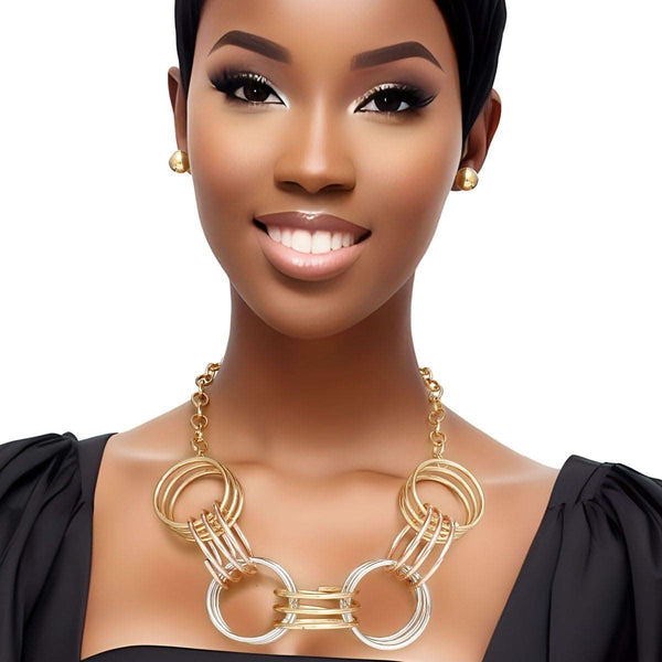Collar Mixed Metal Chunky Coiled Wire Rings Set - Fit Me For 20