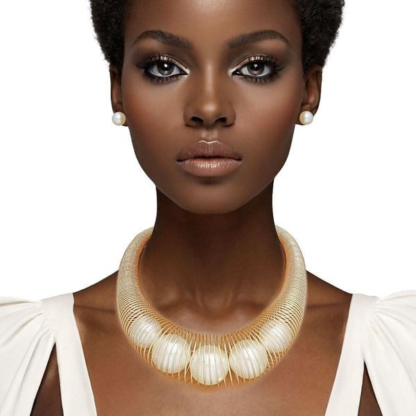 Collar Gold Spring Chain Pearl Filled Necklace - Fit Me For 20