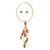 Tassel Gold Mesh Brown Wooden Bead Necklace - Fit Me For 20