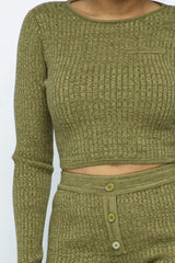 Knit Long Sleeve Cropped Top Knit High-waist Biker Shorts Set - Fit Me For 20