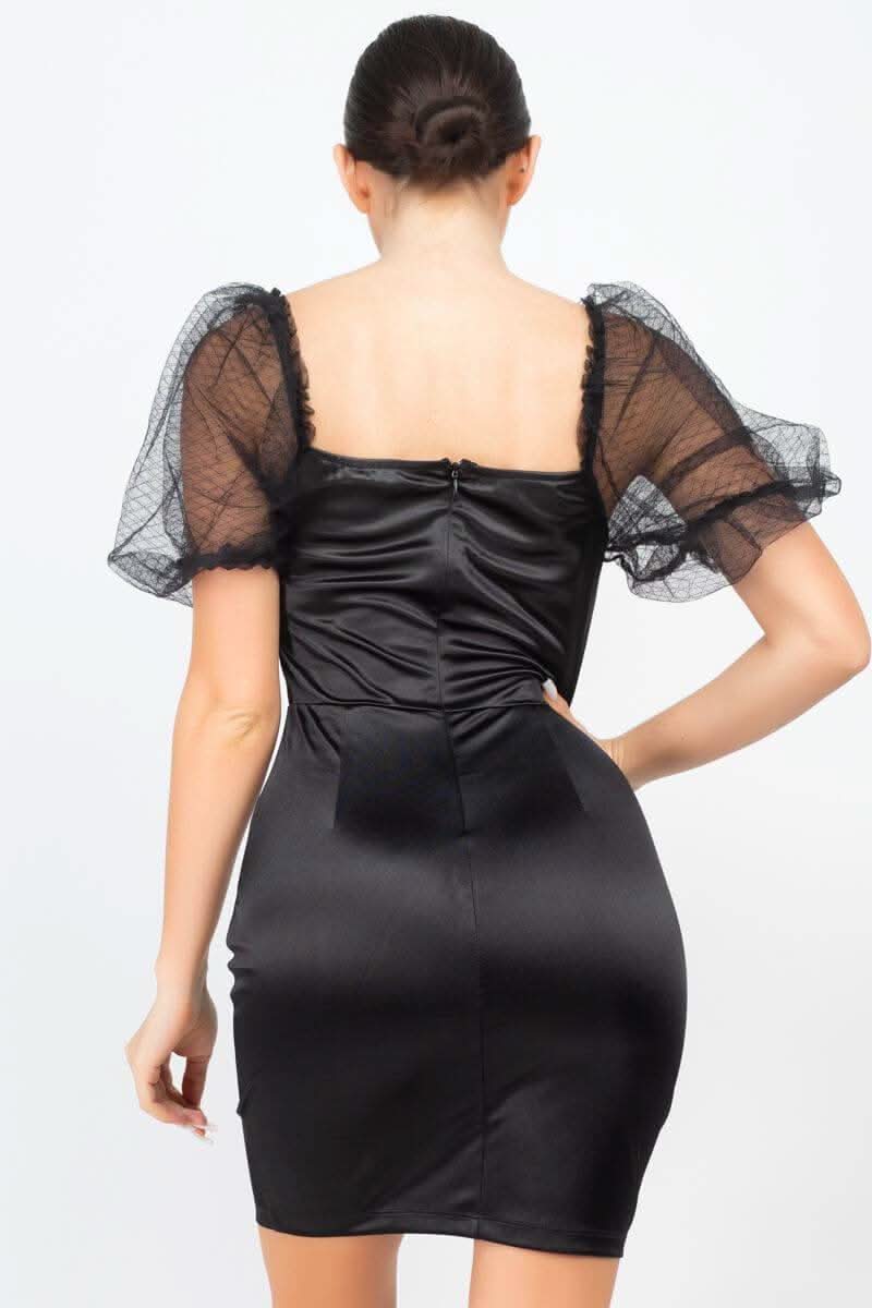 Lace Sleeves Back Zipped Mini Dress - Fit Me For 20