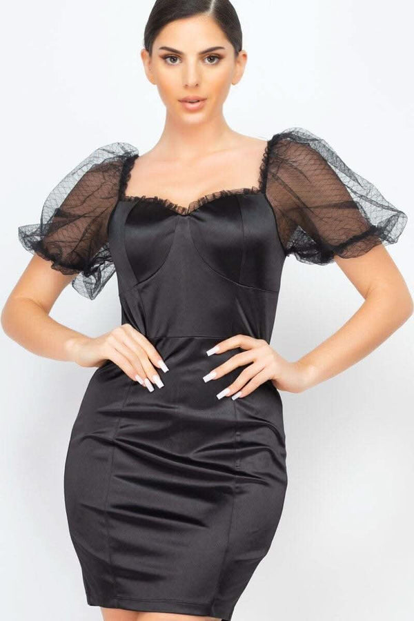 Lace Sleeves Back Zipped Mini Dress - Fit Me For 20