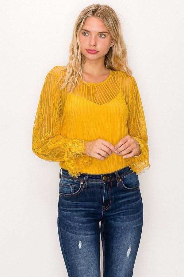 Lace Trim Shadow Stripe Bodysuit - Fit Me For 20