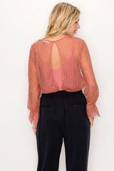 Lace Trim Shadow Stripe Bodysuit - Fit Me For 20