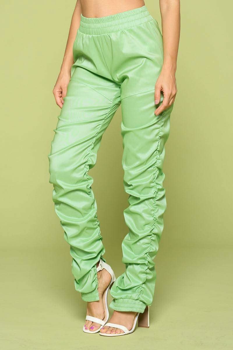 Leather Pu Ruched Pants - Fit Me For 20