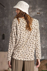 Leopard Printed Garment Dye Loose Fit Knit Top - Fit Me For 20
