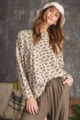 Leopard Printed Garment Dye Loose Fit Knit Top - Fit Me For 20