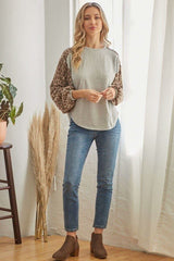 Leopard Solid Long Sleeve Top - Fit Me For 20