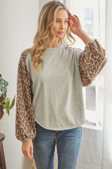 Leopard Solid Long Sleeve Top - Fit Me For 20