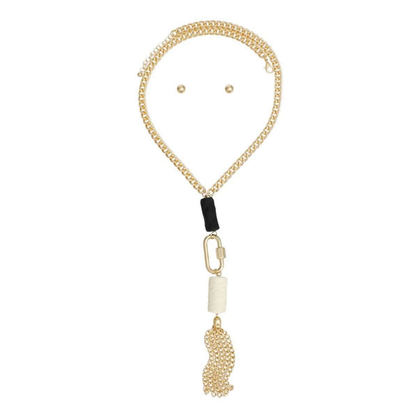 Long Gold Chain Carabiner Black Tassel Necklace - Fit Me For 20