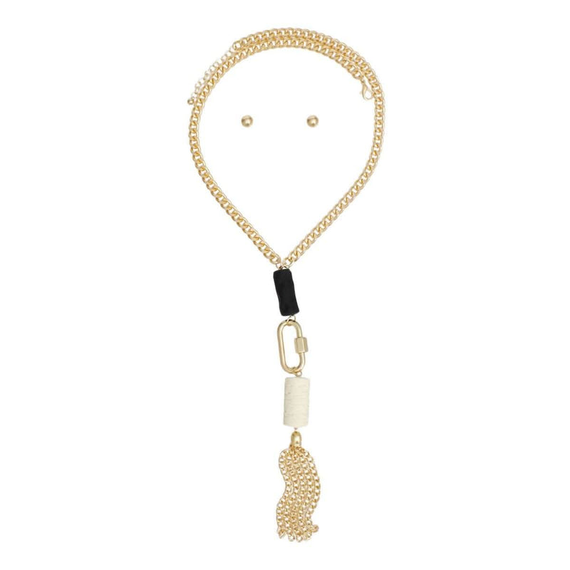 Long Gold Chain Carabiner Black Tassel Necklace - Fit Me For 20