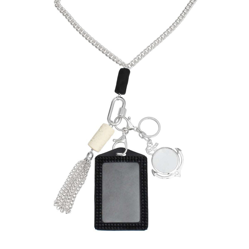 Long Silver Chain Carabiner Black Tassel Necklace - Fit Me For 20