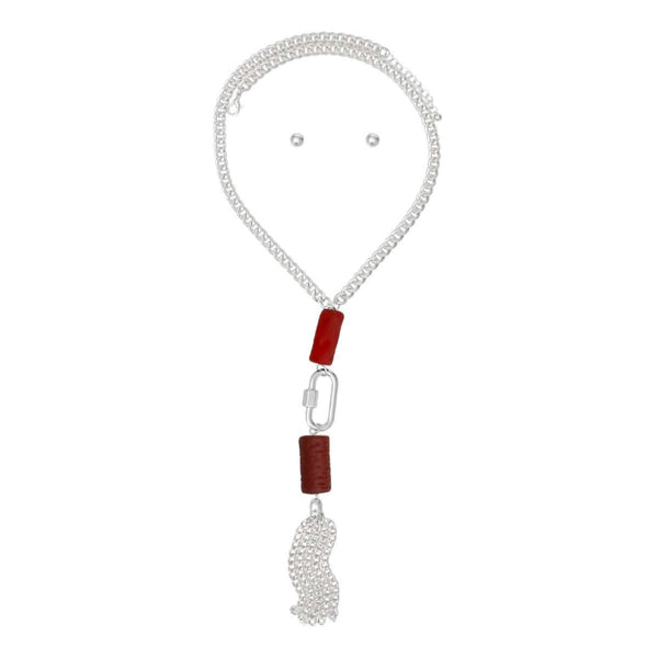 Long Silver Chain Carabiner Red Tassel Necklace - Fit Me For 20