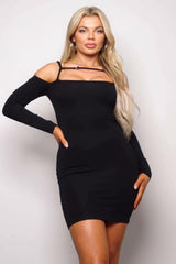 Long Sleeve Cuff Front Strap Mini Dress - Fit Me For 20