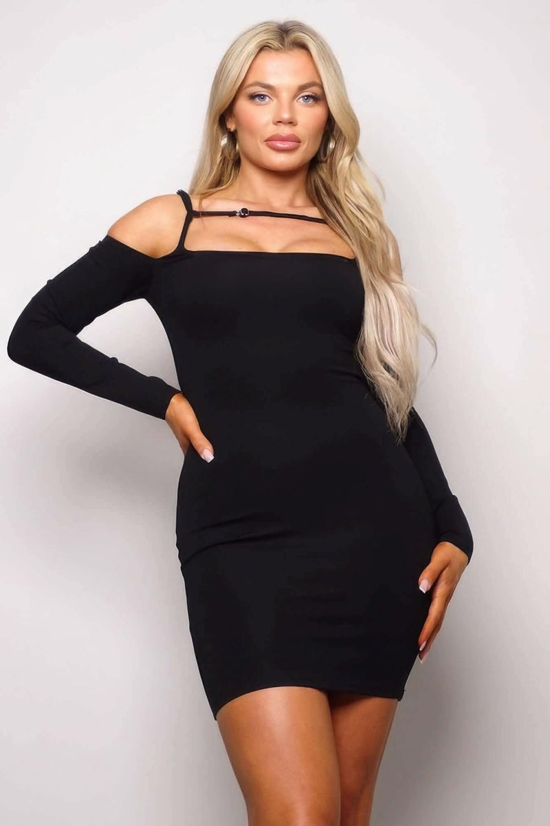 Long Sleeve Cuff Front Strap Mini Dress - Fit Me For 20