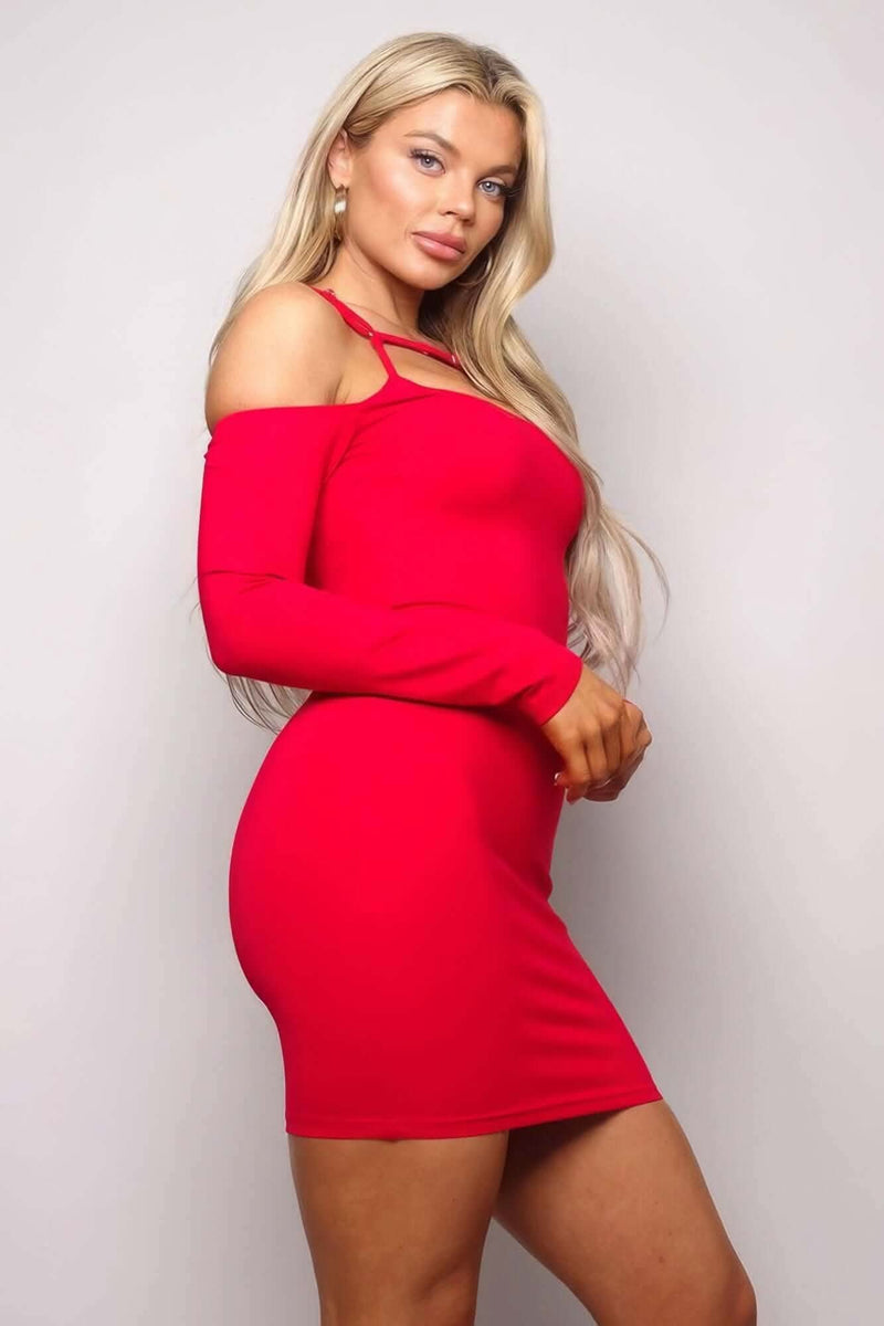 Long Sleeve Cuff Front Strap Mini Dress - Fit Me For 20