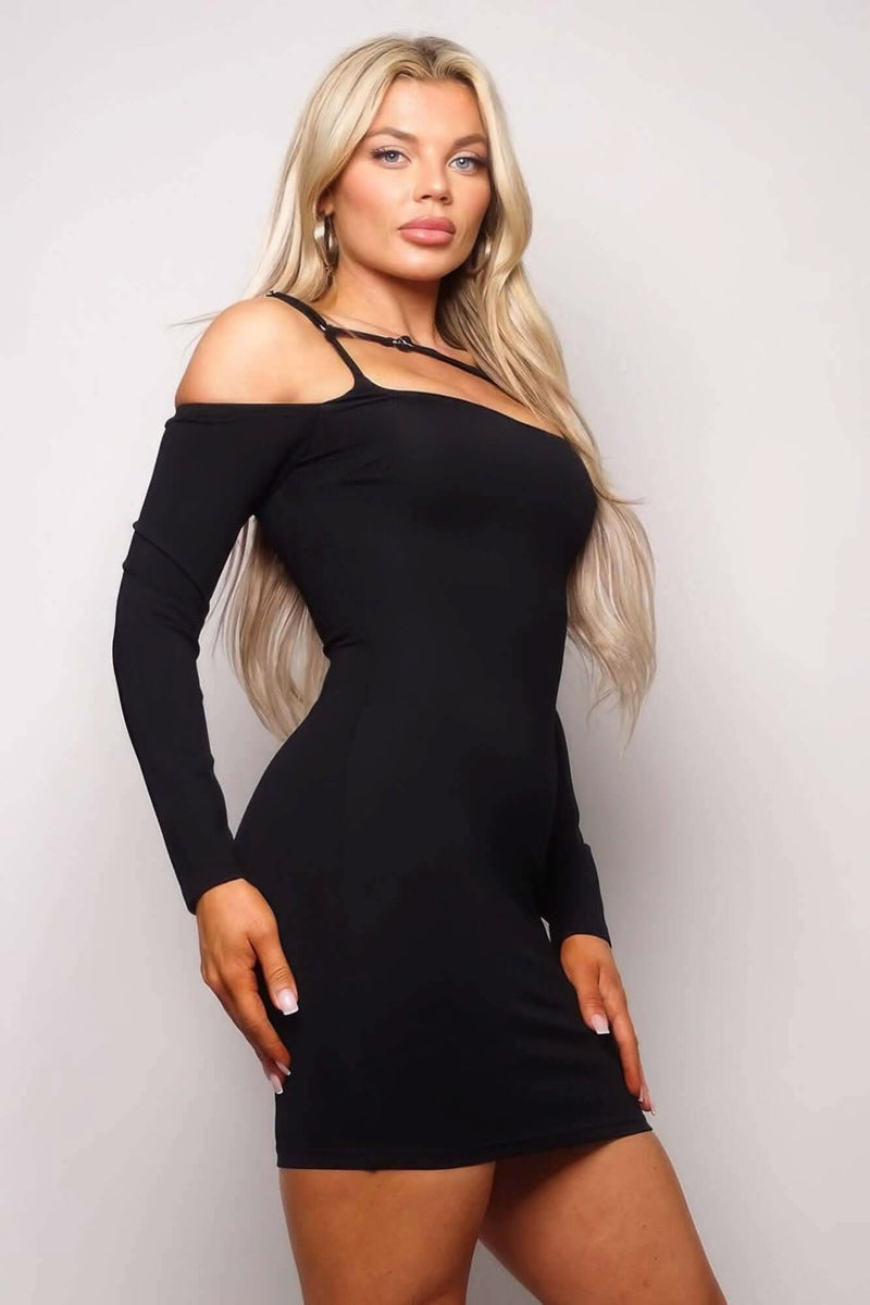 Long Sleeve Cuff Front Strap Mini Dress - Fit Me For 20