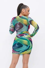 Long Sleeve Printed V-neck Dress - Fit Me For 20