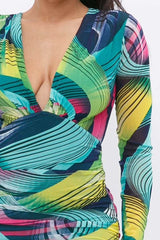 Long Sleeve Printed V-neck Dress - Fit Me For 20